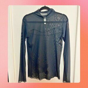 Eliza Faulkner Mesh mock neck with lettuce hem